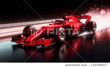 art poster red formula 1 racing car italian racing team 3d illustration front and side view 130390627
