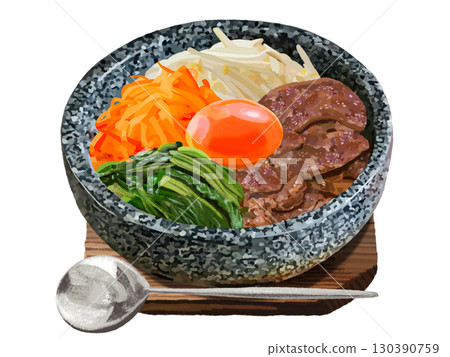 Stone-grilled bibimbap (with trivet and spoon) 130390759