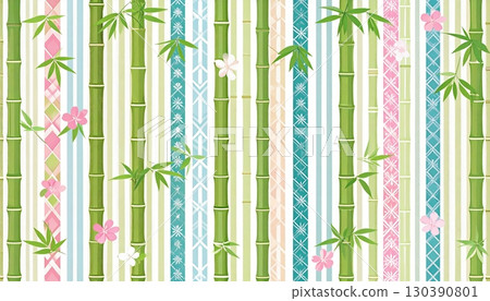 A cool background with Japanese bamboo and floral patterns - a Japanese design perfect for summer 130390801
