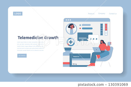 Vector illustration of telemedicine growth depicting an online medical consultation. A person communicates with a healthcare professional via a laptop, highlighting remote healthcare access. 130391069