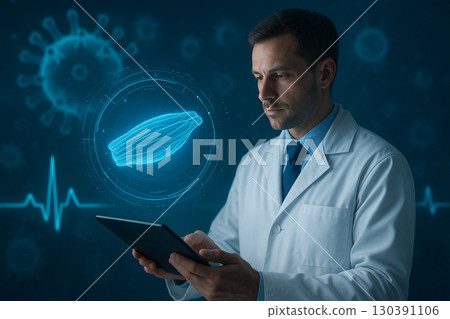 AI generated image of a doctor examining smooth muscle hologram with advanced digital healthcare technology and futuristic medical interface in a clean sci fi environment 130391106