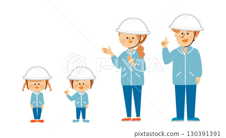 Disaster prevention: Illustration of a family wearing disaster prevention helmets 130391391