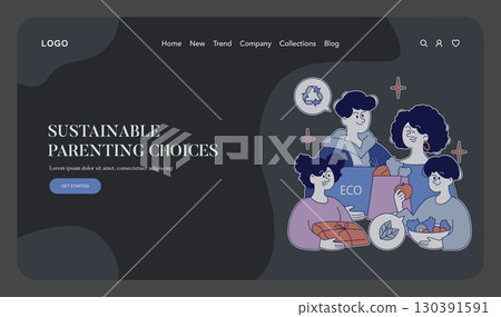 Vector illustration shows four people with eco-friendly shopping items, symbolizing sustainable parenting. They hold groceries and an eco-friendly product box, promoting recycling. Vector illustration shows four people with eco-friendly shopping items, symbolizing sustainable parenting. They hold groceries and an eco-friendly product box, promoting recycling. 130391591