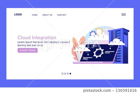 Cloud integration vector illustration featuring server technology and gears with clouds. The design showcases a modern digital concept for website interfaces, perfectly suited for tech and business Cloud integration vector illustration featuring server technology and gears with clouds. The design showcases a modern digital concept for website interfaces, perfectly suited for tech and business 130391816