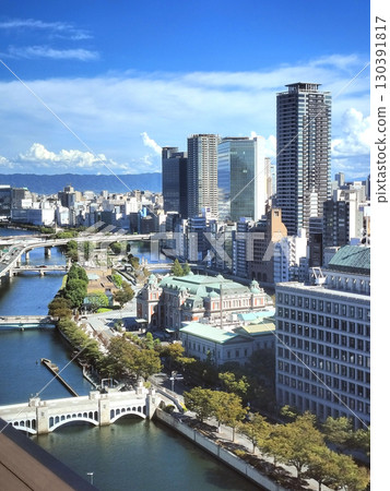 View of the Tosabori River from Yodoyabashi, Osaka City Hall, Nakanoshima Public Hall, and Nakanoshima Library from above View of the Tosabori River from Yodoyabashi, Osaka City Hall, Nakanoshima Public Hall, and Nakanoshima Library from above 130391817
