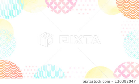 Watercolor Japanese polka dot frame 130392047