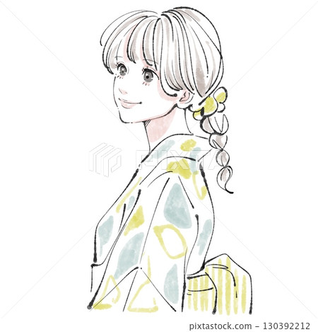 Watercolor and hand-drawn illustration material of women and girls 130392212