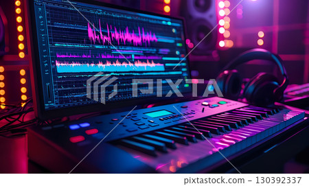 Image of music production and editing on a computer (DTM) 130392337