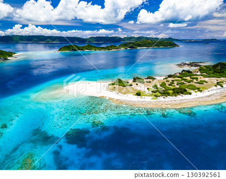 Drone shot of Agenashiki Island. Zamami Island and Amuro Island are also visible. Zamami Island, Kerama Islands, Shimajiri District, Okinawa Prefecture - June 2025 Drone shot of Agenashiki Island. Zamami Island and Amuro Island are also visible. Zamami Island, Kerama Islands, Shimajiri District, Okinawa Prefecture - June 2025 130392561
