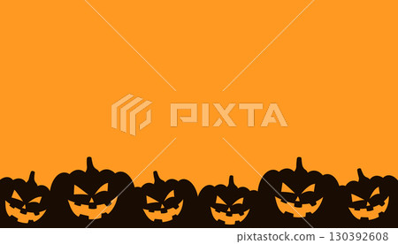 Silhouette characters of dark Halloween pumpkins on copy space orange background for your text, Vector illustration 130392608
