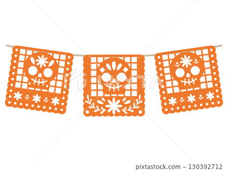 墨西哥彩色裝飾紙剪紙 papel picado 向量插圖 130392712