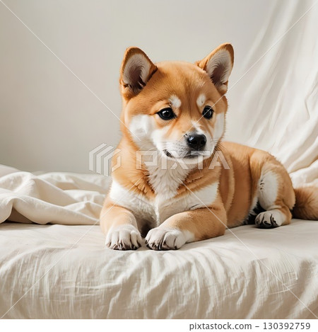 A Shiba Inu puppy lying down 130392759