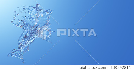 藍色背景上的水濺背景材料。 3D影像。複製空間。 (水平) 藍色背景上的水濺背景材料。 3D影像。複製空間。 (水平) 130392815