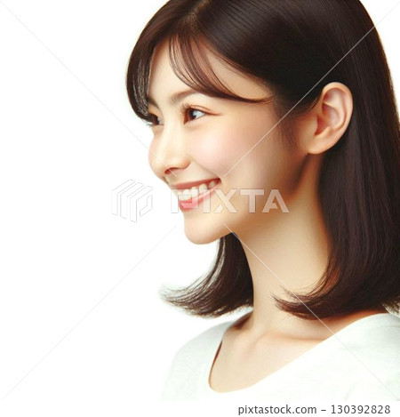 一位穿著白色衣服的女子的側面像 130392828