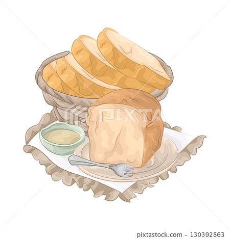 Illustration of Bread in basket 130392863
