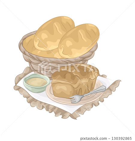 Illustration of Bread in basket 130392865