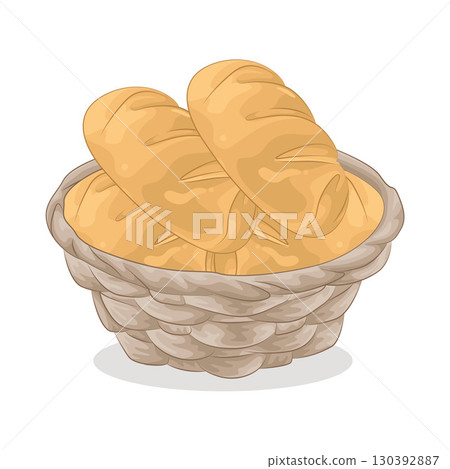 Illustration of Bread in basket 130392887