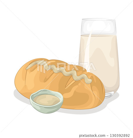 Illustration of Bread with glass of milk 130392892