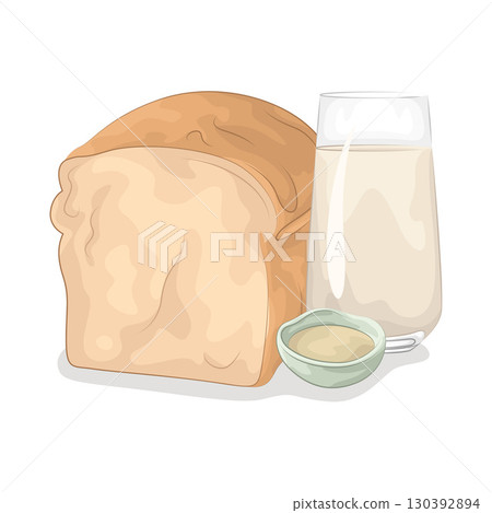 Illustration of Bread with glass of milk Illustration of Bread with glass of milk 130392894