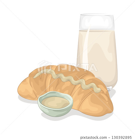 Illustration of Bread with glass of milk Illustration of Bread with glass of milk 130392895