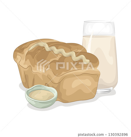 Illustration of Bread with glass of milk Illustration of Bread with glass of milk 130392896