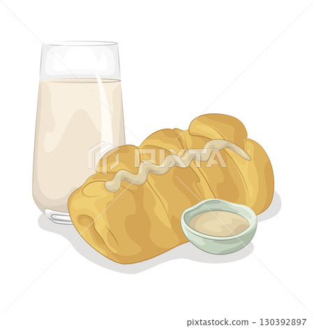 Illustration of Bread with glass of milk Illustration of Bread with glass of milk 130392897