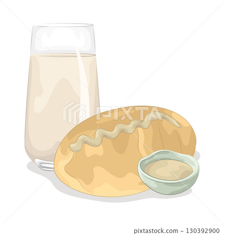Illustration of Bread with glass of milk 130392900