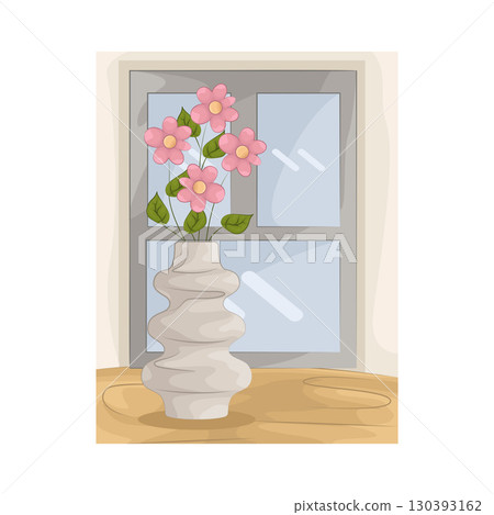 Illustration of Vase with beautiful flower near the window Illustration of Vase with beautiful flower near the window 130393162