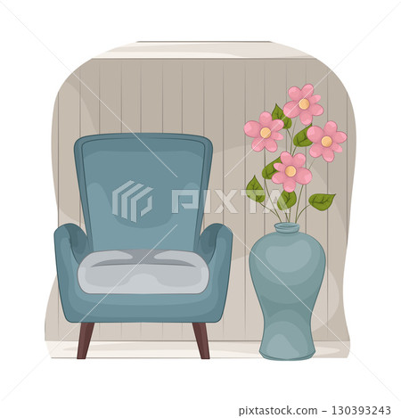 Illustration of Vase with beautiful flower near the armchair Illustration of Vase with beautiful flower near the armchair 130393243