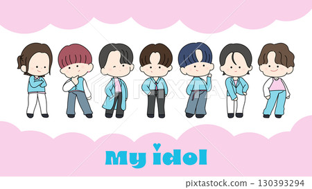 Illustration of male idol characters: 7-member cute KPOP idol group 130393294