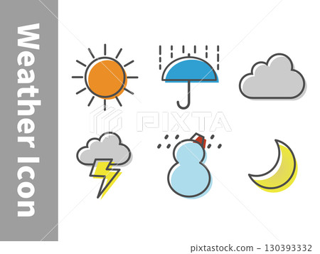 簡單的天氣圖示集(線條和顏色) 簡單的天氣圖示集(線條和顏色) 130393332