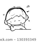 Cute girl listening to music on table cartoon outline illustration 130393349