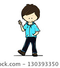 Boy wearing a blue hoodie making a peace sign cartoon illustration 130393350