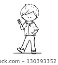 Boy wearing a hoodie making a peace sign cartoon outline illustration 130393352