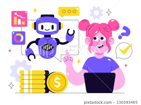 Artificial Intelligence in Business Vector Illustration Featuring Digital Brain Technology and Engineering Concept with Programmer, Data, and Systems 130393405