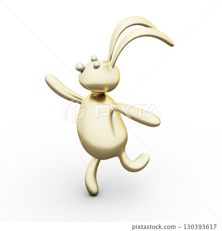 Golden Bunny Rabbit with Silver Eyes Cute, Charming and Funny Toy. 3D Illustration. File with Clipping Path. 130393617