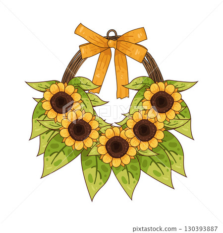 illustration of sunflower wreath 130393887