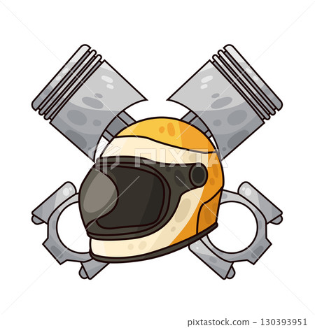 illustration of motorcycle helmet with piston 130393951