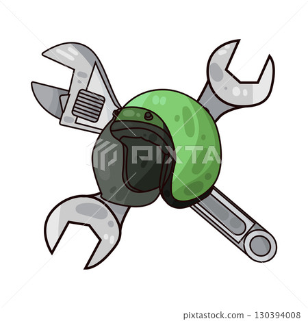 illustration of motorcycle helmet with wrench 130394008