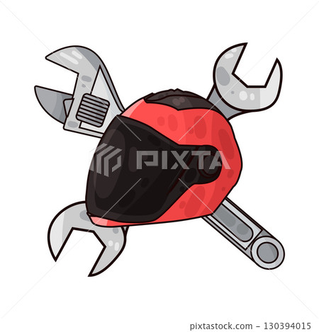 illustration of motorcycle helmet with wrench 130394015