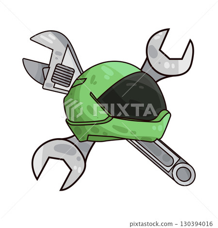 illustration of motorcycle helmet with wrench 130394016