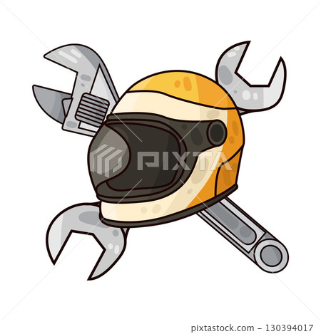 illustration of motorcycle helmet with wrench 130394017