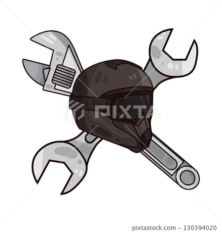 illustration of motorcycle helmet with wrench illustration of motorcycle helmet with wrench 130394020