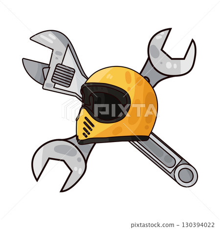 illustration of motorcycle helmet with wrench 130394022