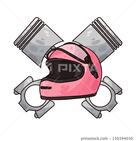 illustration of motorcycle helmet with piston 130394030