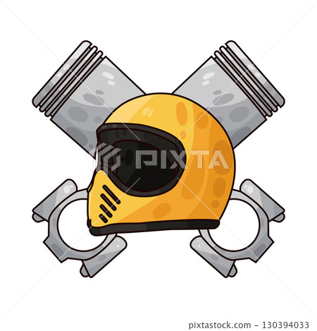 illustration of motorcycle helmet with piston 130394033
