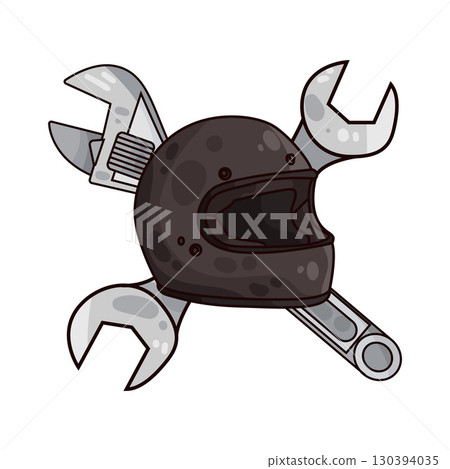 illustration of motorcycle helmet with wrench 130394035