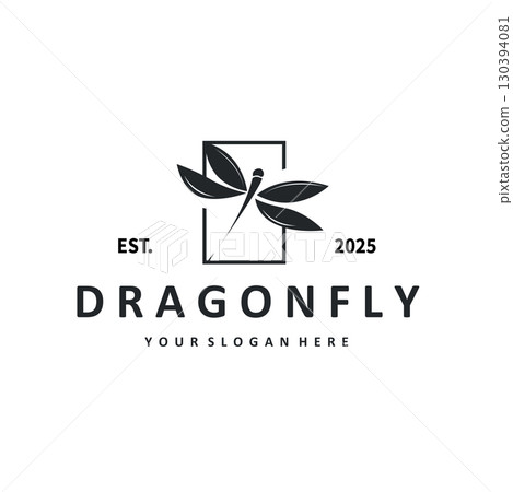animal nature dragonfly logo with black silhouette concept simple modern design symbol template vintage illustration 130394081