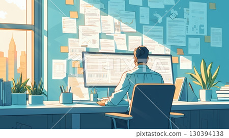 Business people creating documents: Creating reports and presentation materials. 130394138
