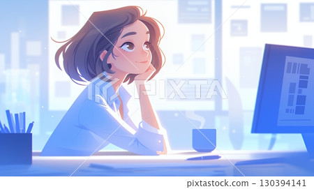 一位年輕女子在電腦上創作材料 一位年輕女子在電腦上創作材料 130394141